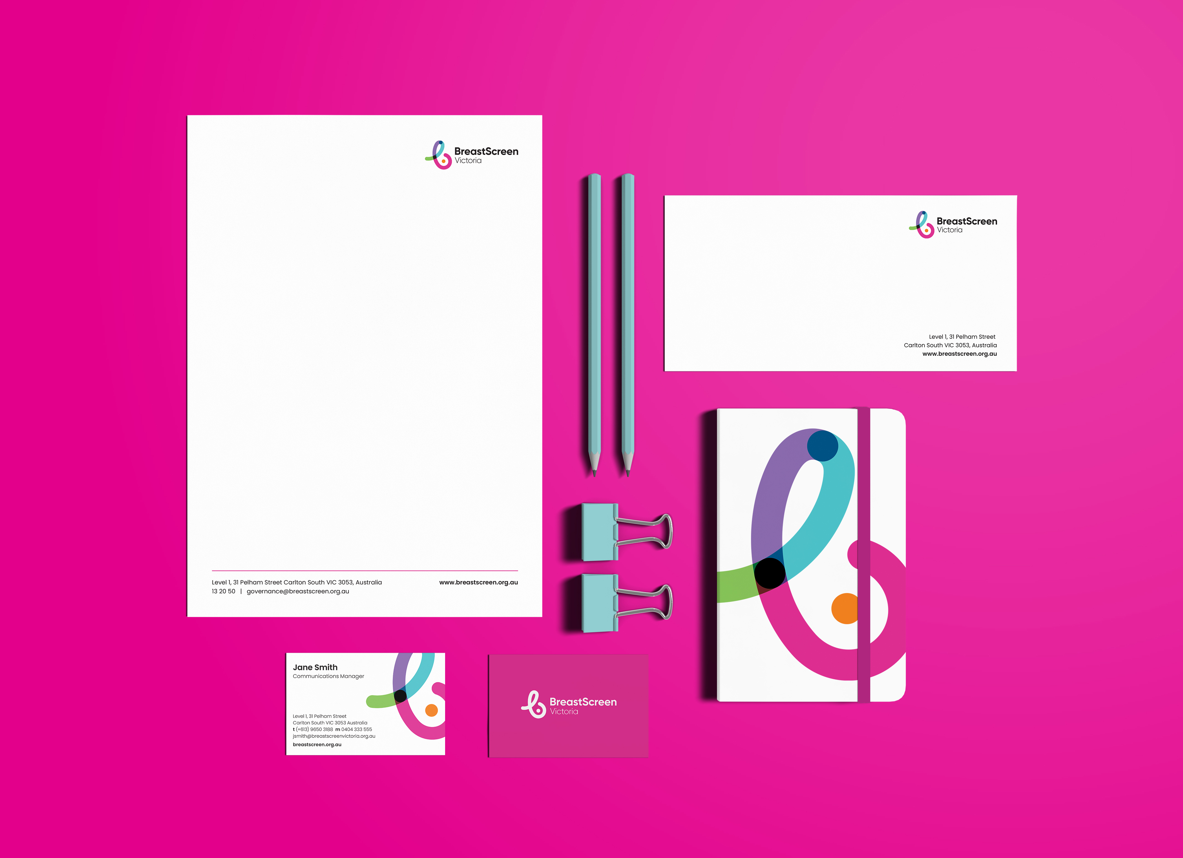 New BreastScreen Victoria corporate stationery'