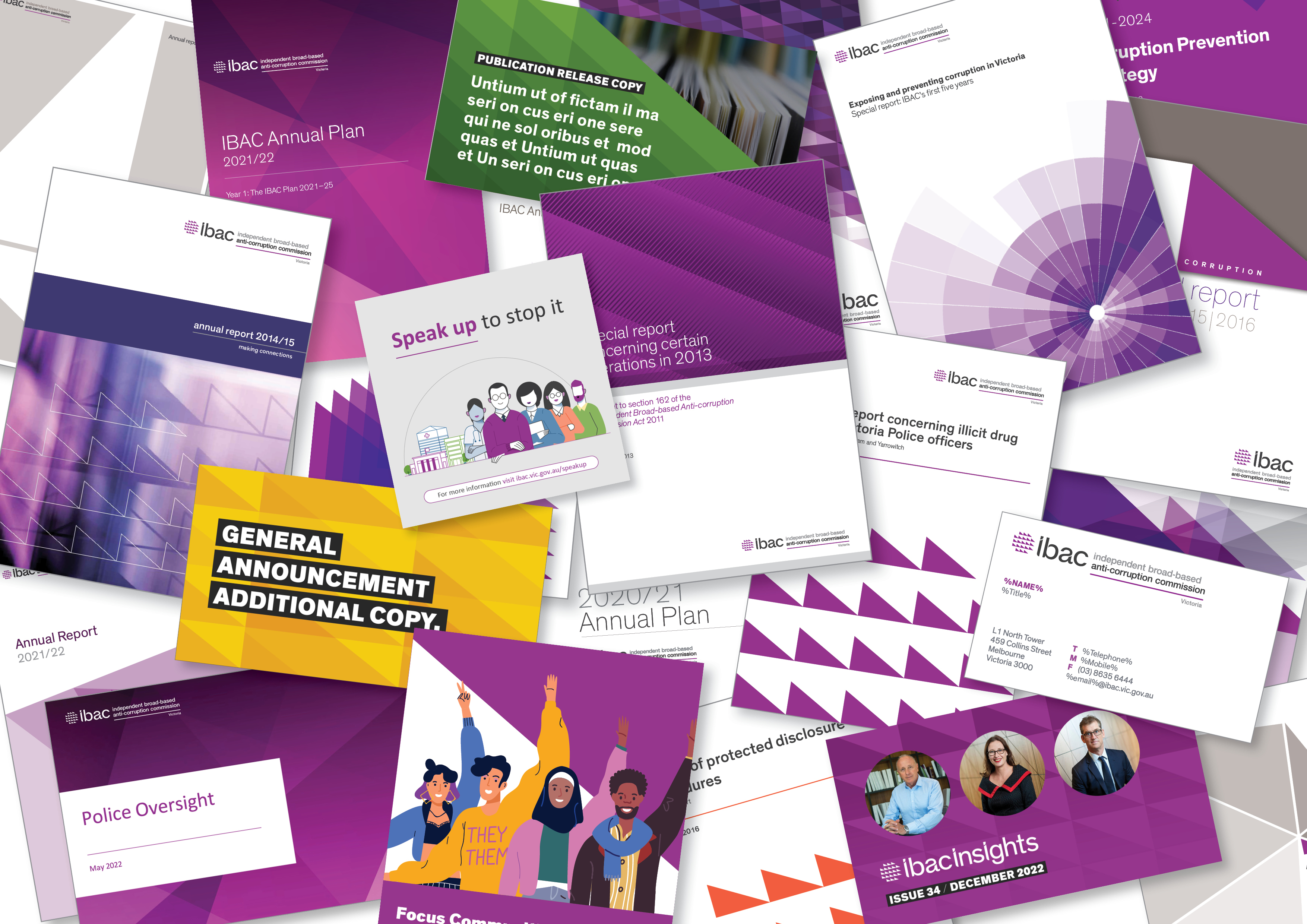 Examples of IBAC's old visual identity'