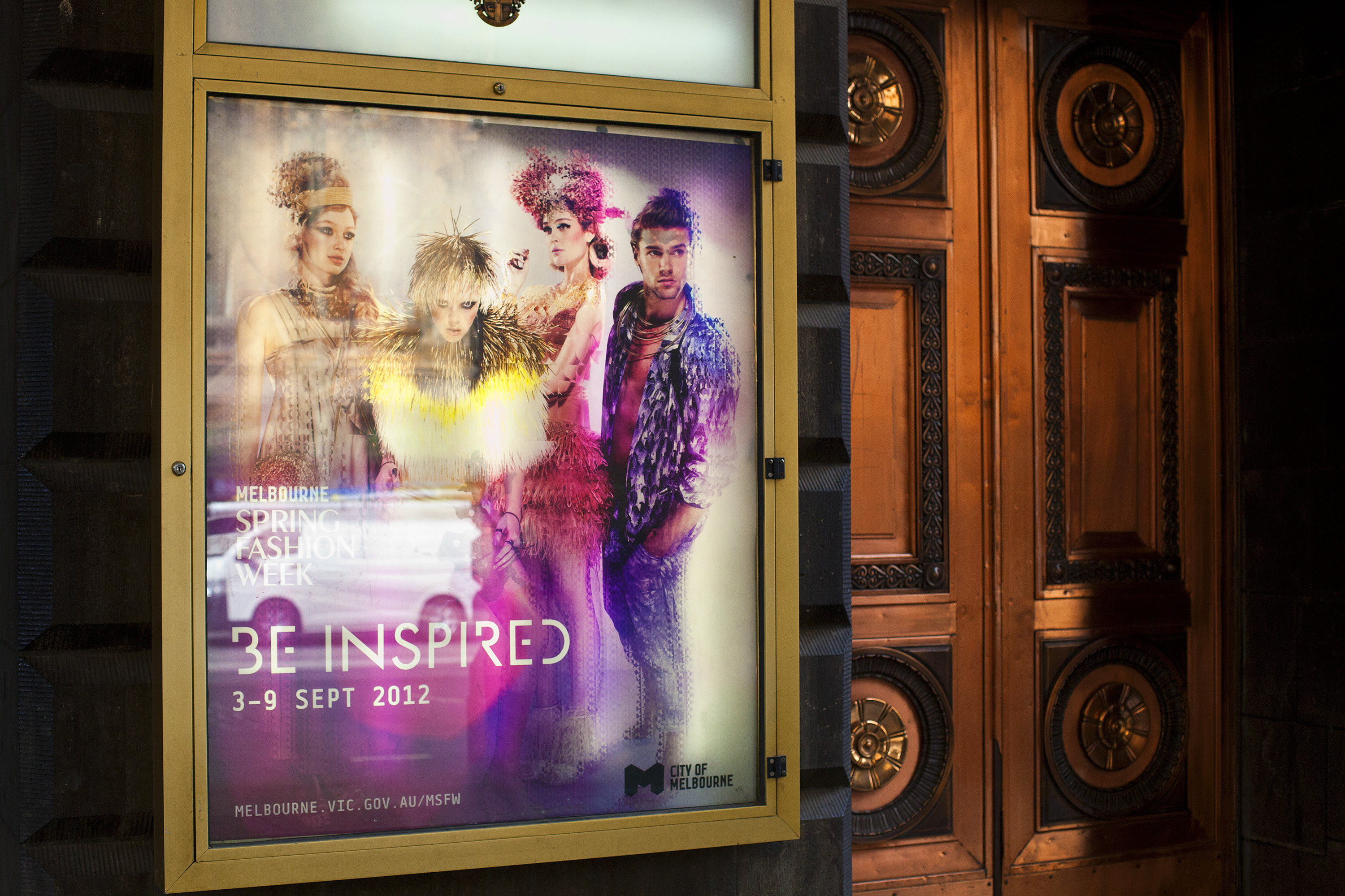 Event poster on the doors of Melbourne Town Hall